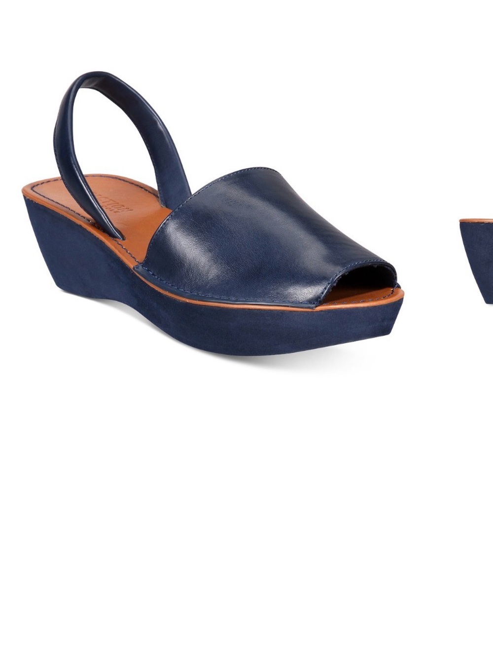 Kenneth Cole Reaction Navy Leather Open-Toe Wedge Slingback Sandal Wide